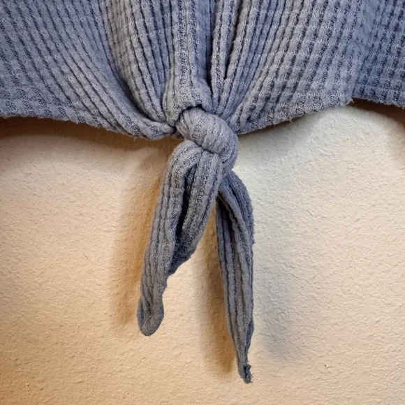Z Supply Light Blue Tie-Front Waffle Knit Top - Picture 3 of 6